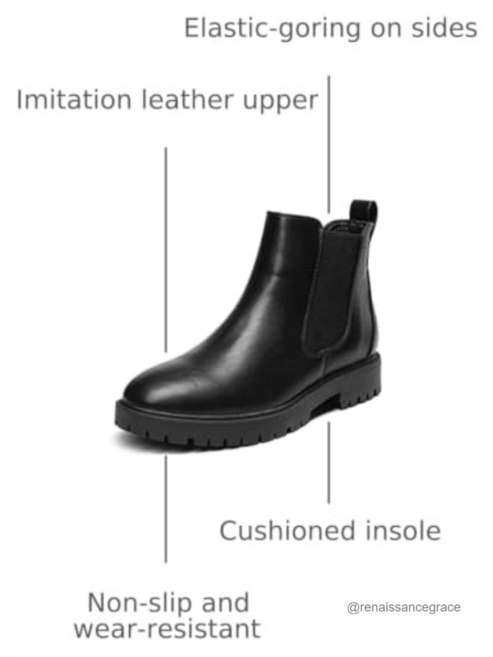 Women's Chelsea Ankle Boots - Slip-On Low Block Heel - Faux Leather PU - Water